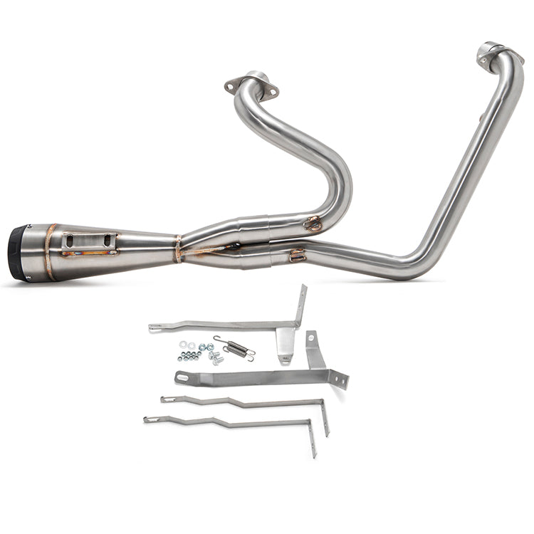 2 into 1 Brushed Shorty Exhaust Pipes for Harley Davidson M8 Bagger 2017-2020 / Indian Challenger 2020-Up