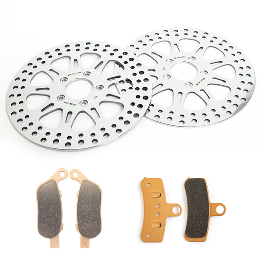 For Harley Davidson FLSTFB Fat Boy Lo 2010-2014 / FXCWC Rocker C 2008-2011 11.5 Inch Front Rear Brake Rotors Pads