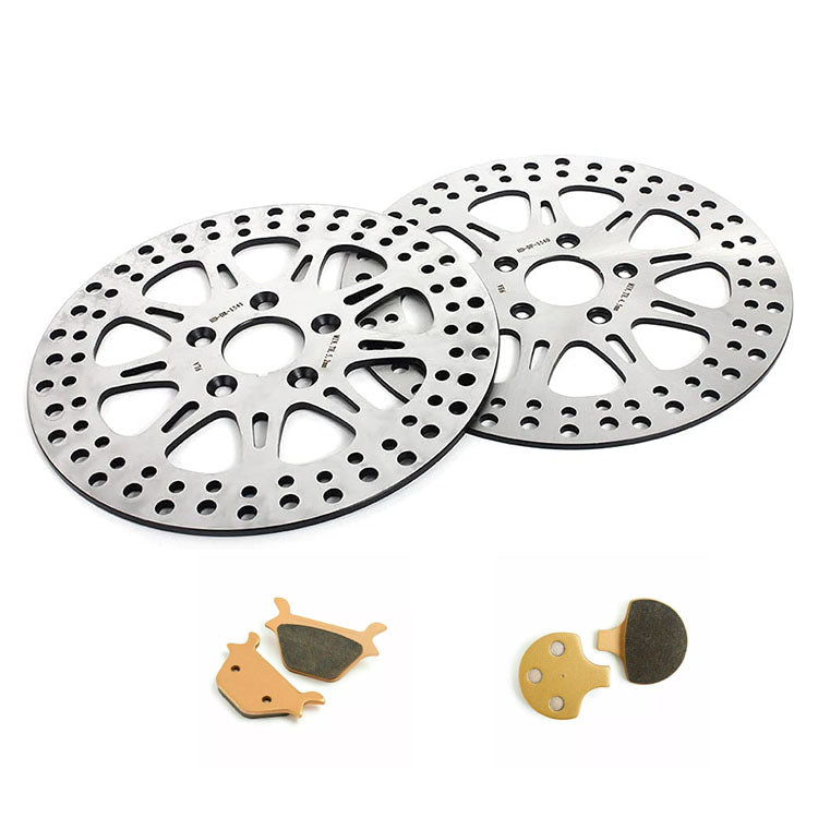 For Harley Sportster XLH883 XLH1100 XLH1200 XLX1100 (Steel Hub) Late 1987-1999 11.5 Inch Front Rear Brake Rotors Pads