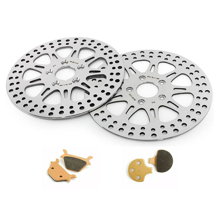 For Harley Sportster XLH883 XLH1100 XLH1200 XLX1100 (Steel Hub) Late 1987-1999 11.5 Inch Front Rear Brake Rotors Pads