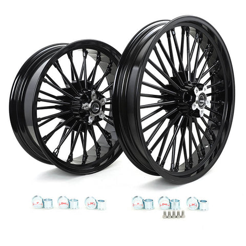 17" 18" 21" Front & 16" 17" Rear Dual Disc Fat Spoke Wheels for Harley Touring / Dyna / Softail